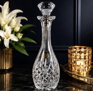 Vintage Europa Lead Crystal Decanter Hand Cut 24% PbO Diamond Doorknob Stopper